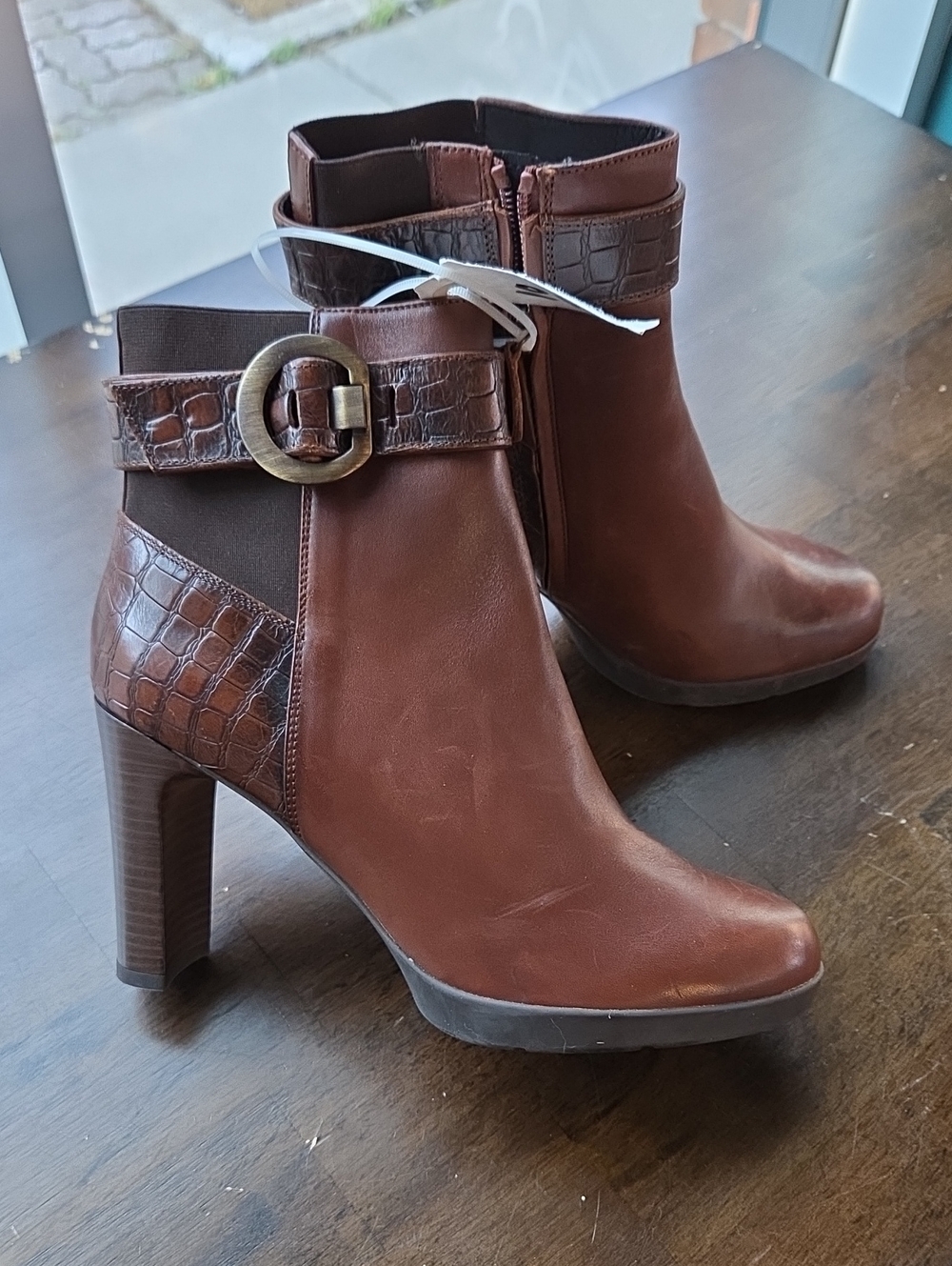 Geox Size EU 40 US 10 Brown Croc-Trim High Heel Ankle Boots with Buckle Detail